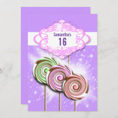 女の子の誕生日キャンディースイート16 招待状 (正面/裏面)