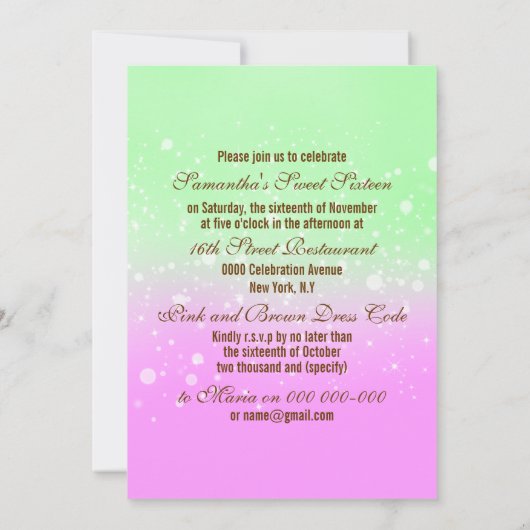 女の子の誕生日キャンデーの菓子16 招待状 (裏面)