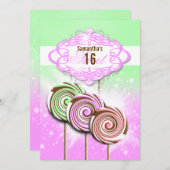 女の子の誕生日キャンデーの菓子16 招待状 (正面/裏面)