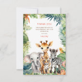 女の子の誕生日ジャングルサファリ動物写真 サンキューカード (正面)