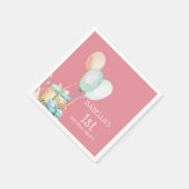 女の子の誕生日バルーン ピンクの花と羽根 スタンダードカクテルナプキン (角)