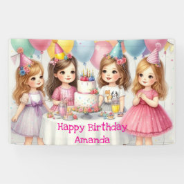 女の子の誕生日パーソナライズドピンクバナー 横断幕