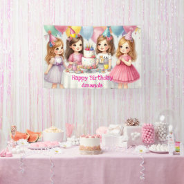 女の子の誕生日パーソナライズドピンクバナー 横断幕