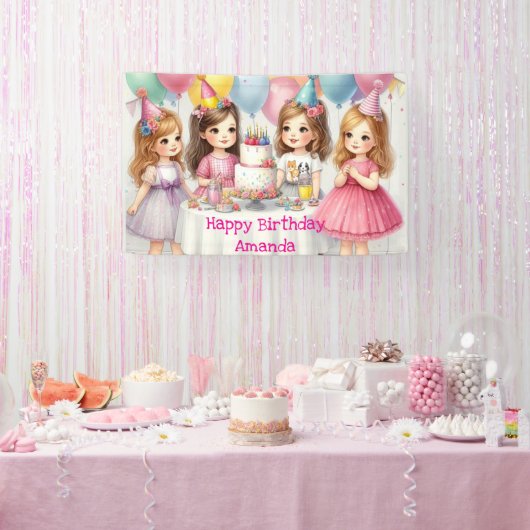 女の子の誕生日パーソナライズドピンクバナー 横断幕 (パーティー)