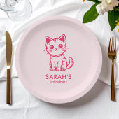 女の子の誕生日パーティカスタムーの色子猫 ペーパープレート