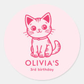 女の子の誕生日パーティカスタムーの色子猫 ラウンドシール (正面)