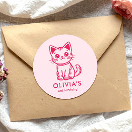 女の子の誕生日パーティカスタムーの色子猫 ラウンドシール