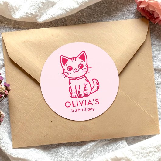 女の子の誕生日パーティカスタムーの色子猫 ラウンドシール