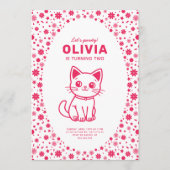 女の子の誕生日パーティカスタムーの色子猫 招待状 (正面)
