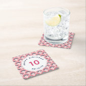 女の子の誕生日パーティパーソナライズされたー名エージピンク スクエアペーパーコースター (インサイチュ)