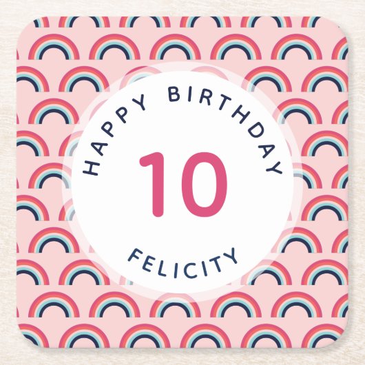女の子の誕生日パーティパーソナライズされたー名エージピンク スクエアペーパーコースター (正面)