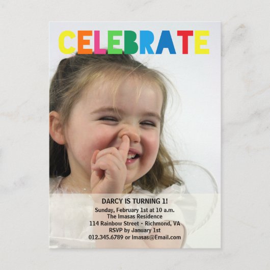 女の子の誕生日パーティフォト招待状 インビテーションポストカード (正面)