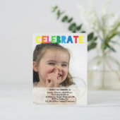 女の子の誕生日パーティフォト招待状 インビテーションポストカード (スタンド正面)