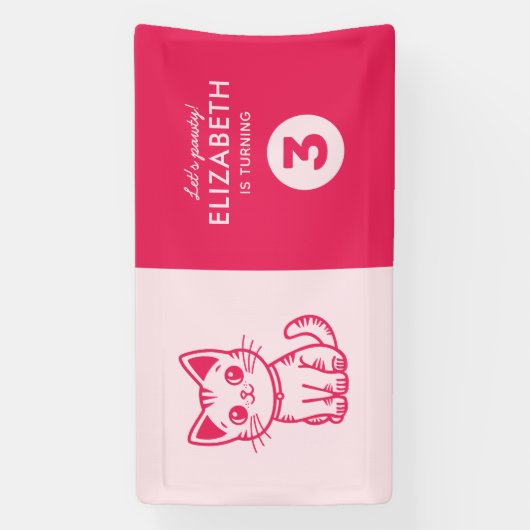 女の子の誕生日パーティーにカスタムカラーの子猫キット 横断幕 (縦)