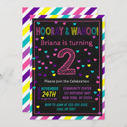 女の子の誕生日パーティーのための第2の誕生日招待状 招待状 (正面/裏面)