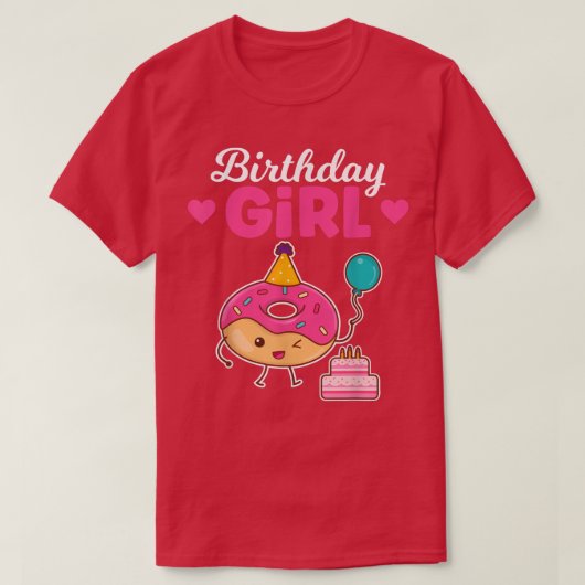 女の子の誕生日パーティーのドーナツ恋人 Tシャツ (デザイン正面)
