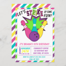 女の子の誕生日パーティーのボーリング招待状 招待状