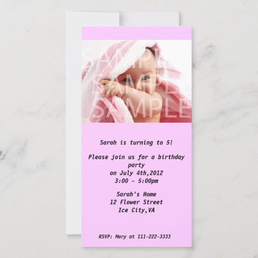 女の子の誕生日パーティーの招待 (正面)