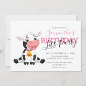 女の子の誕生日パーティーの牛の招待 案内状 (正面)
