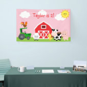 女の子の誕生日パーティーの背景バナー（ファーム動物） 横断幕 (トレードショー)