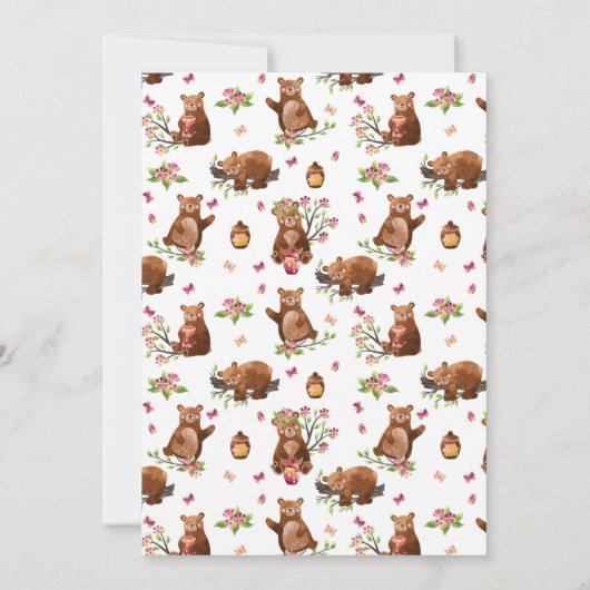 女の子の誕生日パーティーを通してかわいいハニーベアードライブ 招待状 (裏面)