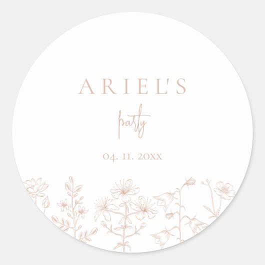 女の子の誕生日パーティーエレガントフローラシンプル ラウンドシール (正面)