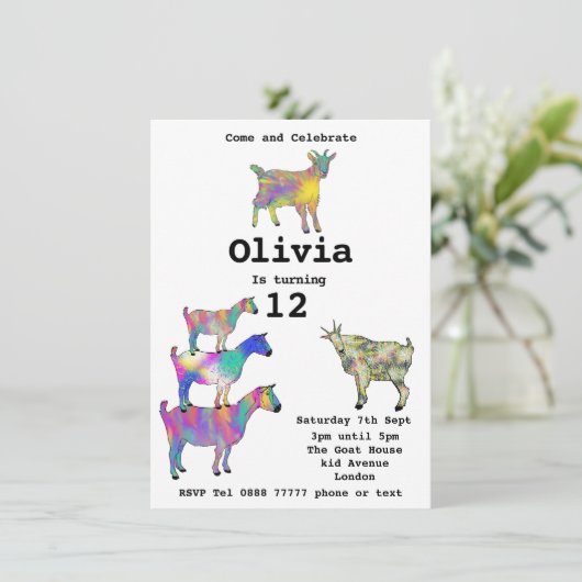 女の子の誕生日パーティーカラフルキュートヤギおもしろいツ (スタンド正面)