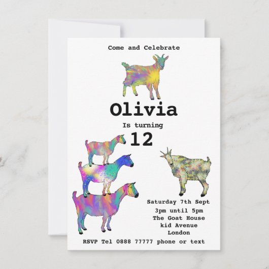 女の子の誕生日パーティーカラフルキュートヤギおもしろいツ (正面)