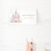 女の子の誕生日パーティーバナーパステルプリンセス城 横断幕 (インサイチュ)