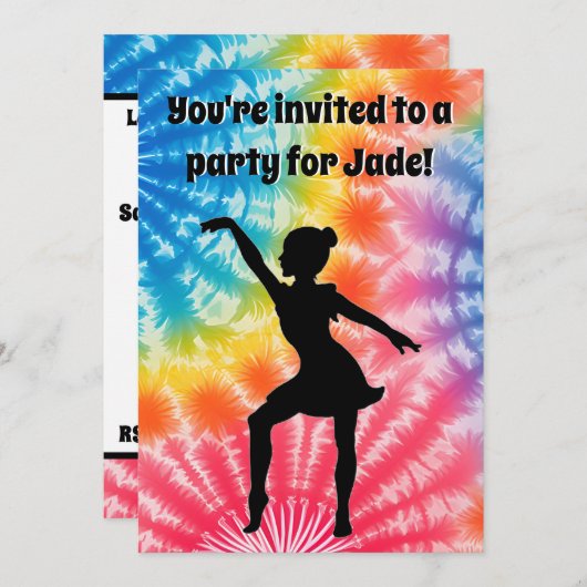 女の子の誕生日パーティーパーソナライズされたティ – 染料レインボー 招待状 (正面/裏面)