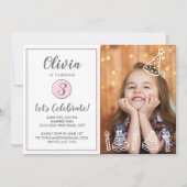 女の子の誕生日パーティー招待状フォトキャンドルケーキ 招待状 (正面)