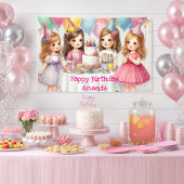 女の子の誕生日パーティー用ピンクのオーダーメイド 横断幕