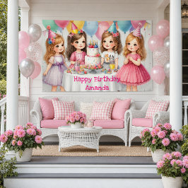 女の子の誕生日パーティー用ピンクのオーダーメイド 横断幕