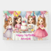 女の子の誕生日パーティー用ピンクのオーダーメイド 横断幕 (横)