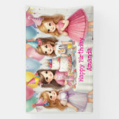 女の子の誕生日パーティー用ピンクのオーダーメイド 横断幕 (縦)
