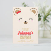 女の子の誕生日パーティー　くまのぬいぐるみ　ピクニック　テディベア　お誕生日会 招待状 (スタンド正面)