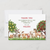 女の子の誕生日パーティー　農場の動物たち サンキューカード (正面)