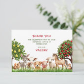 女の子の誕生日パーティー　農場の動物たち サンキューカード (スタンド正面)