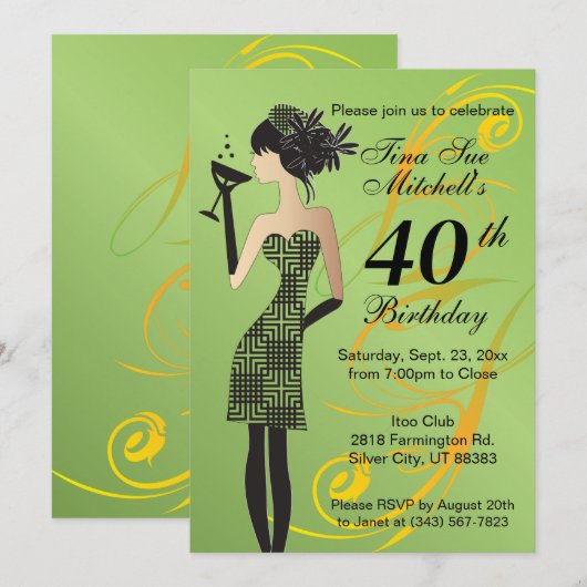 女の子の誕生日パーティー | DIY 年齢 招待状 (正面/裏面)