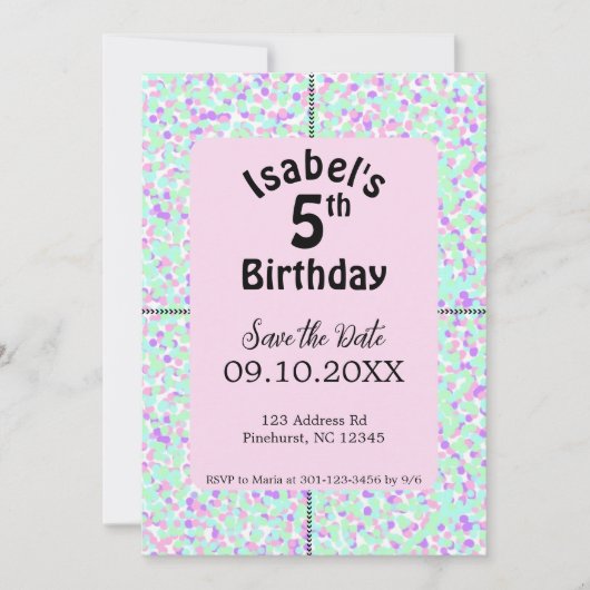 女の子の誕生日ポルカドットイニシエーション 招待状 (正面)