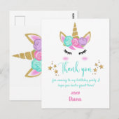 女の子の誕生日ユニコーンテーマの感謝メッセージ ポストカード (正面/裏面)