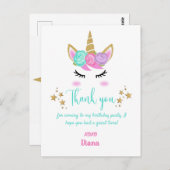女の子の誕生日ユニコーンテーマ ありがとう ポストカード (正面/裏面)