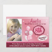 女の子の誕生日写真招待状 - どんな年齢でも 招待状 (正面/裏面)