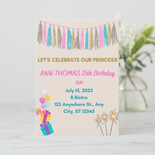 女の子の誕生日招待状 招待状 (スタンド正面)