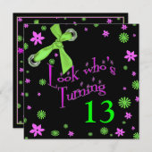 女の子の誕生日招待状、挿入年齢、弓 招待状 (正面/裏面)