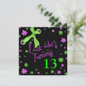 女の子の誕生日招待状、挿入年齢、弓 招待状 (スタンド正面)