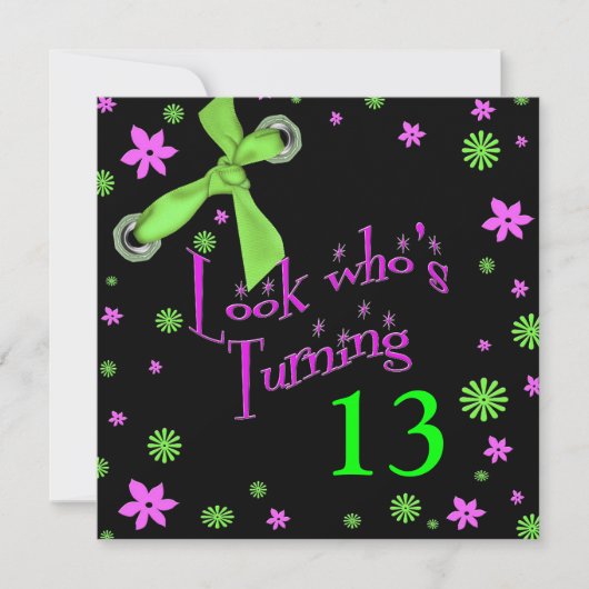 女の子の誕生日招待状、挿入年齢、弓 招待状 (正面)