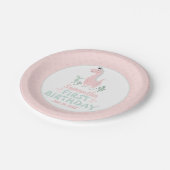 女の子の誕生日水色ピンク&ターコイズ恐竜 ペーパープレート (アングル)