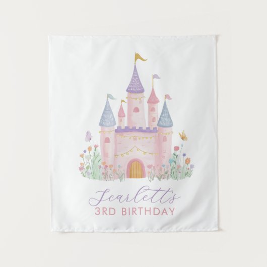 女の子の誕生日背景 プリンセス パーティ 城 タペストリー (正面)