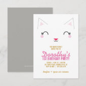 女の子の誕生日 ねこ ネコ バースデー パーティー ピンク 招待状 (正面/裏面)